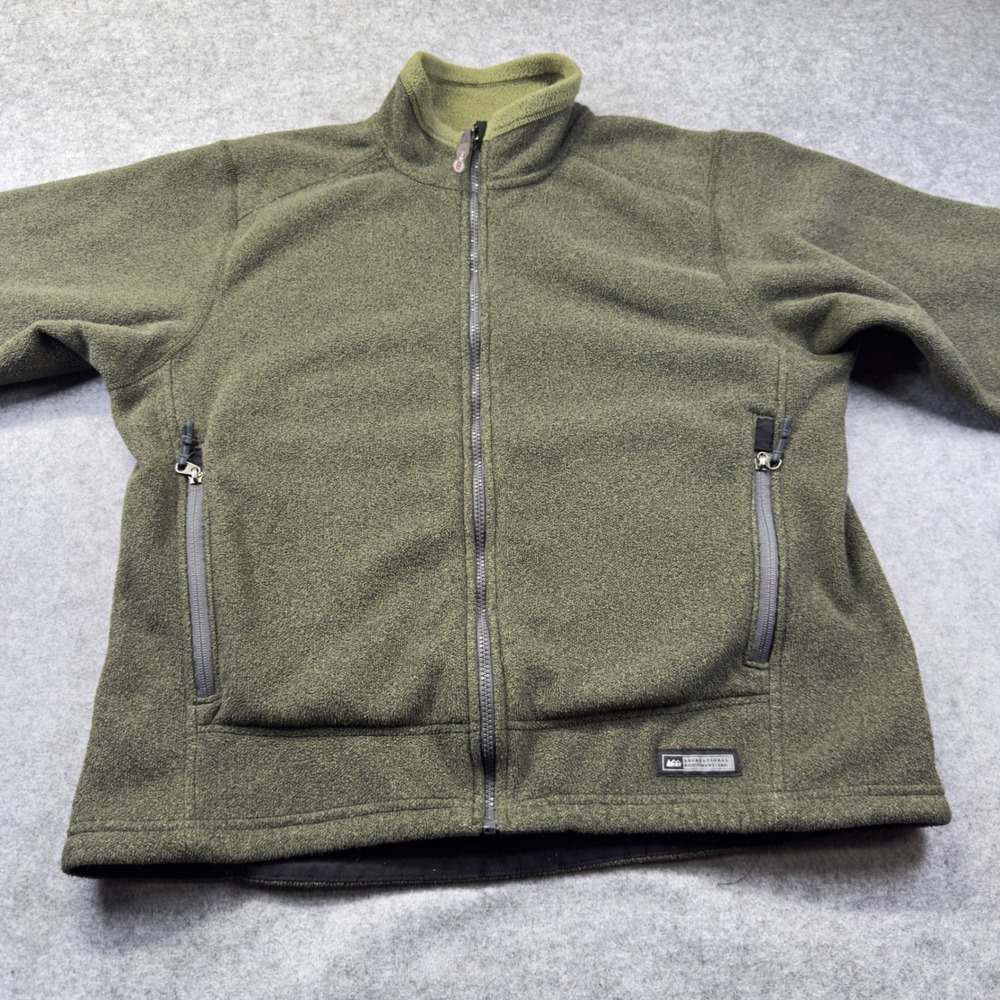 REI Fleece Jacket Mens L Green Excellent Polartec Full Zip Hiking Outdoor